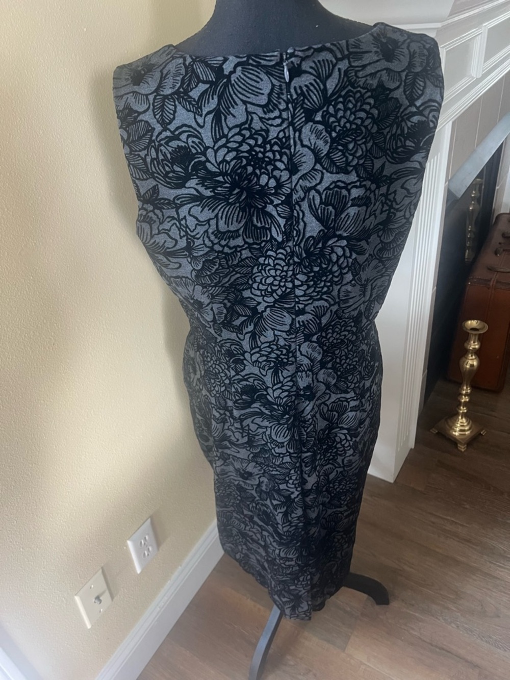 Lands' End Charcoal Grey and Black Floral Burnout Midi Dress. Size 14 Tall. - Picture 5 of 11
